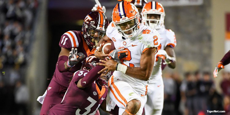 Kelly Bryant saw a little lighter load game-to-game, but he's averaged almost 20 carries over the last four games.