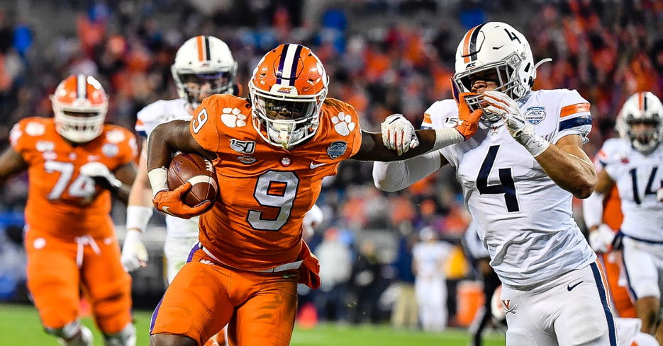 Travis Etienne averaged 8.1 yards per carry with over 100 rushing yards against Virginia last year.