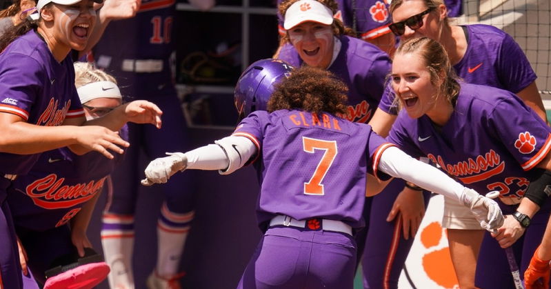 McKenzie Clark's two-run homer in the third inning was Clemson's first hit of the day. (Clemson athletics photo)