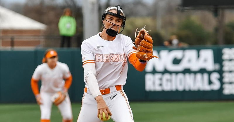 Reese Basinger pitched a second complete game of the weekend, seeing the Duke go-ahead run score on an error in the seventh (Clemson athletics photo).