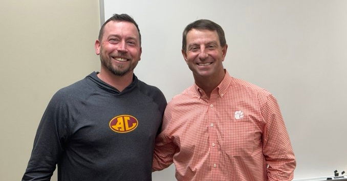 Clemson head coach Dabo Swinney met with 4-star Ohio lineman Maxwell Riley's high school head coach Matt Kostelnik.